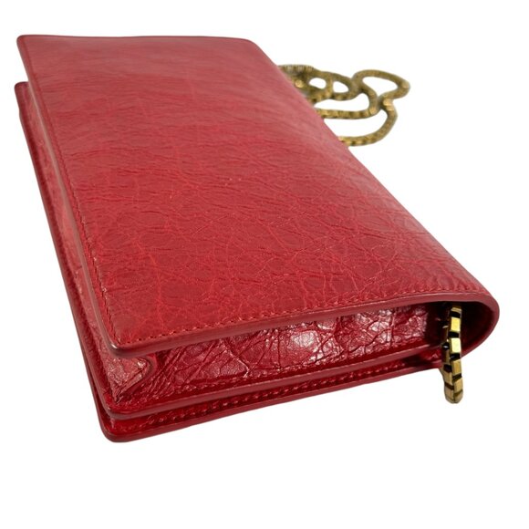 BALENCIAGA Red Leather Agneau Metallic Edge Clutch Crossbody Wallet on Chain - Picture 12 of 15